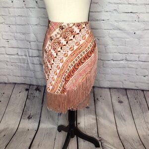 Idyllwind ~ Miranda Lambert Rust Aztec Print Faux Wrap Fringe Skirt Medium NWT